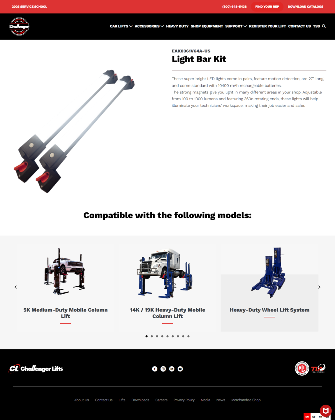 Challenger Lifts EAK0361V64A-US LED Light Bar Kit for automotive shop lifts