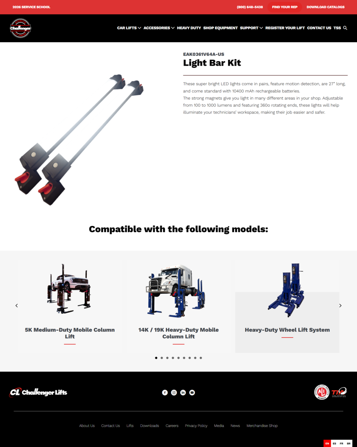 Challenger Lifts EAK0361V64A-US LED Light Bar Kit for automotive lifts, 27-inch magnetic work lights