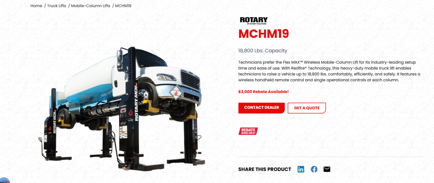 Rotary MCHM19 wireless mobile column lift raising heavy-duty semi truck, 18800 lb capacity