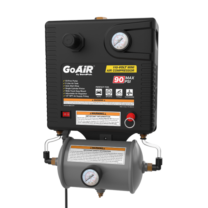 GoAir by BendPak 110-volt mini air compressor 90 PSI for automotive shop use